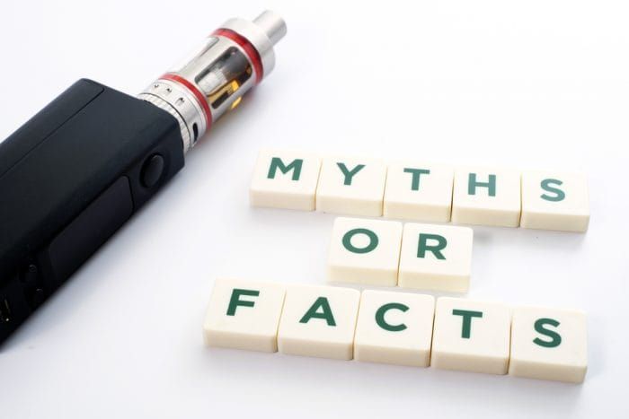 Myths or facts about electronic cigarette, conceptual image.