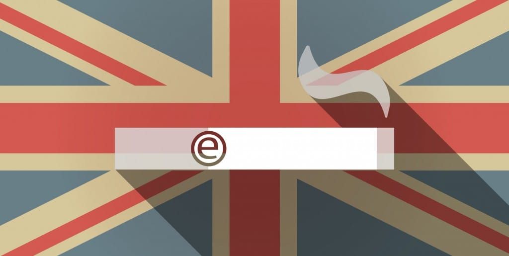 Illustration of a long shadow UK flag icon with an electronic cigarette