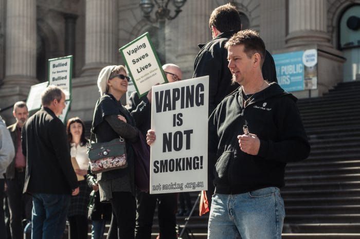 Vapers gathered to protest the introduction of new laws that would treat vaping like smoking
