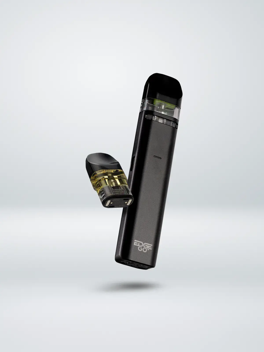 An Edge Go+ Device with an Edge Go+ pod, floating side by side on a white background
