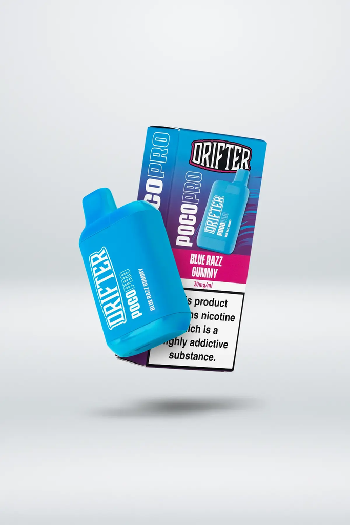 A Blue Razz Gummy Drifter Poco Pro kit floating on a white background
