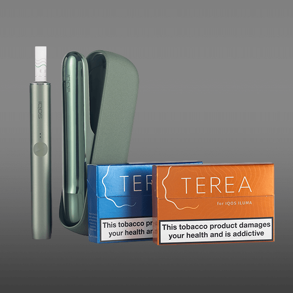 Features an IQOS Iluma kit alongside two packs of IQOS TEREA sticks