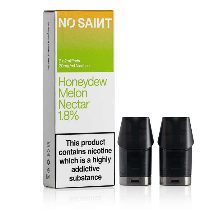 NO SAINT Honeydew Melon Nectar pod packaging, with its two pods standing next to it.