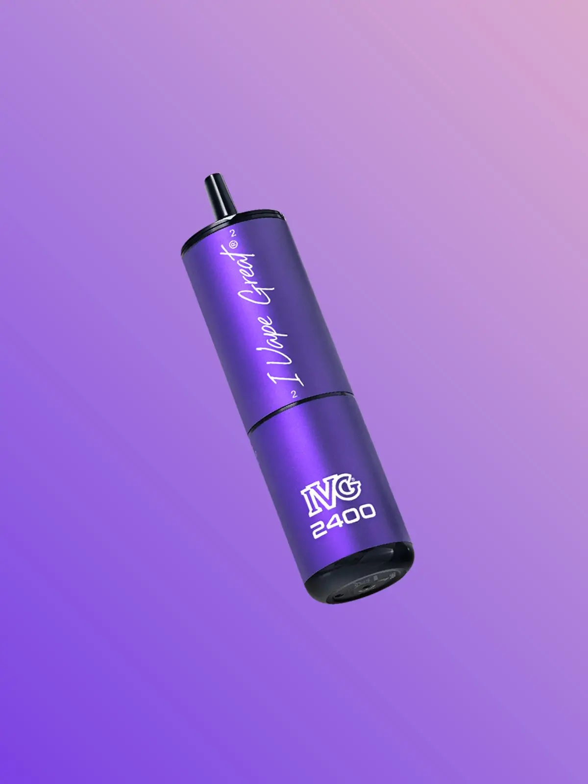 A Purple Edition IVG 2400 disposable vape floating in front of a purple background.