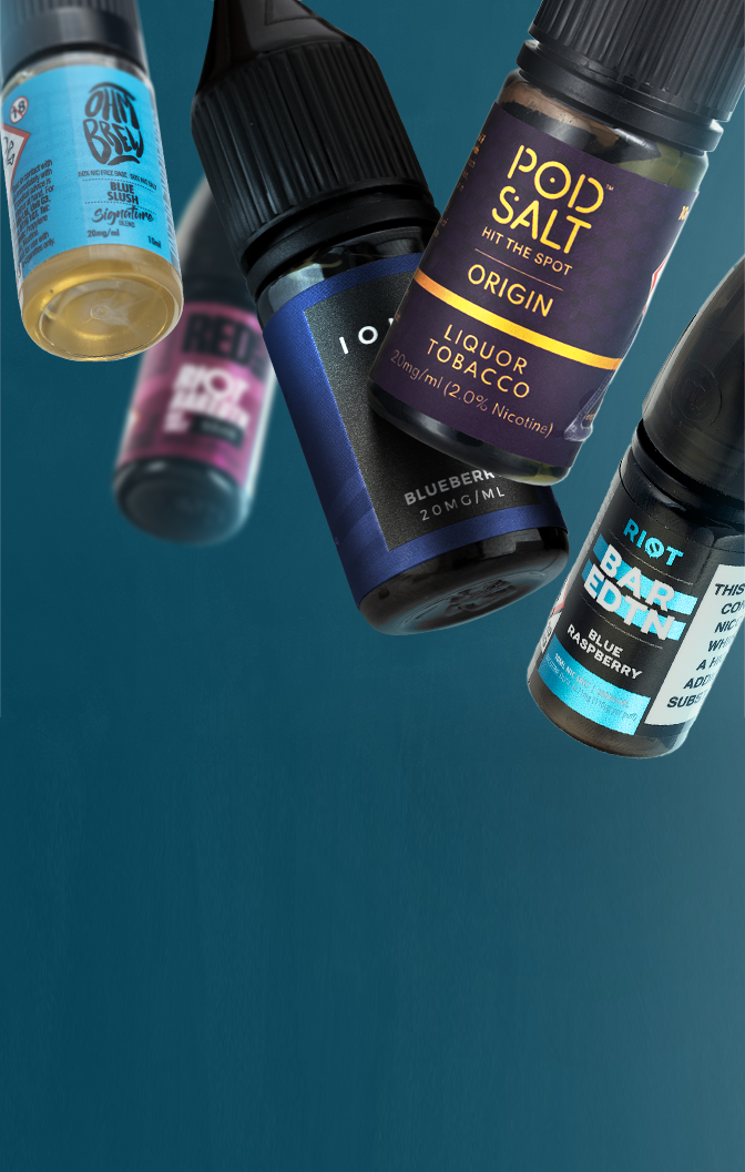 A bundle of nic salt e-liquid bottles