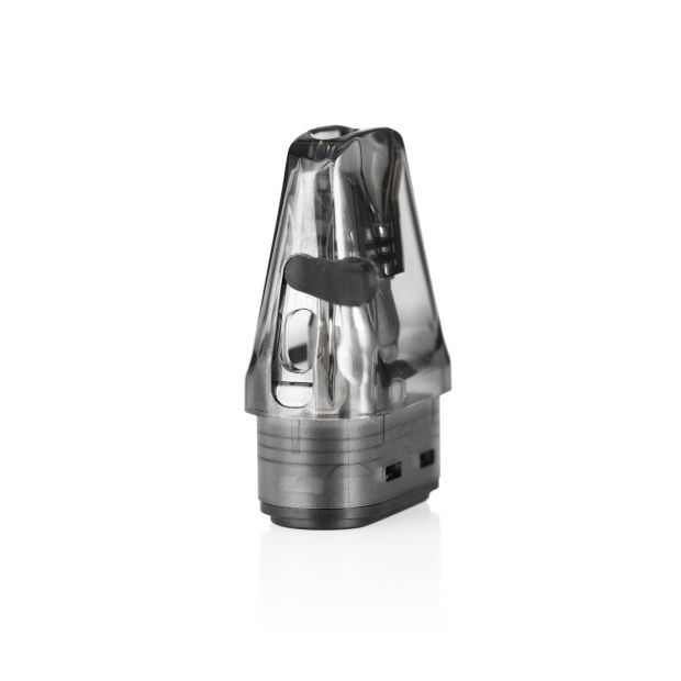 A side view of an OXVA XLIM V3 Pod with the rubber plug left open to indicate the fill hole, on a white background.