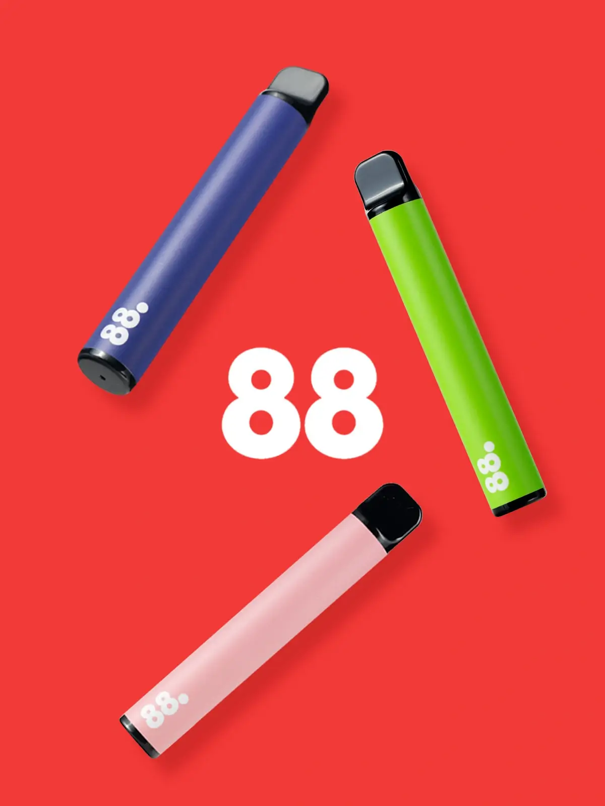 Three 88 Vape disposable vapes in front of a red background