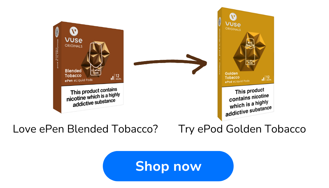 Epod Golden Tobacco as an alternative to ePen Blended Tobacco with a click to shop now button