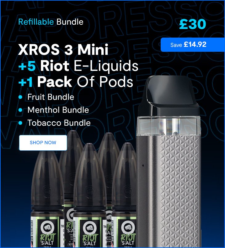 XROS 3 Mini & 5 Riot E-liquids & Pack Of Pods Bundle